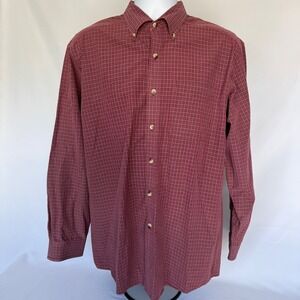 LL Bean Mens Red Grey Micro Plaid Long Sleeve Button Down Shirt Large Regular